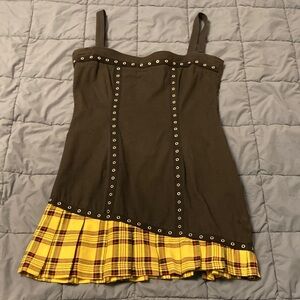 Vintage Y2K Blest Black and Yellow Asymmetrical Dress with Grommet Detail